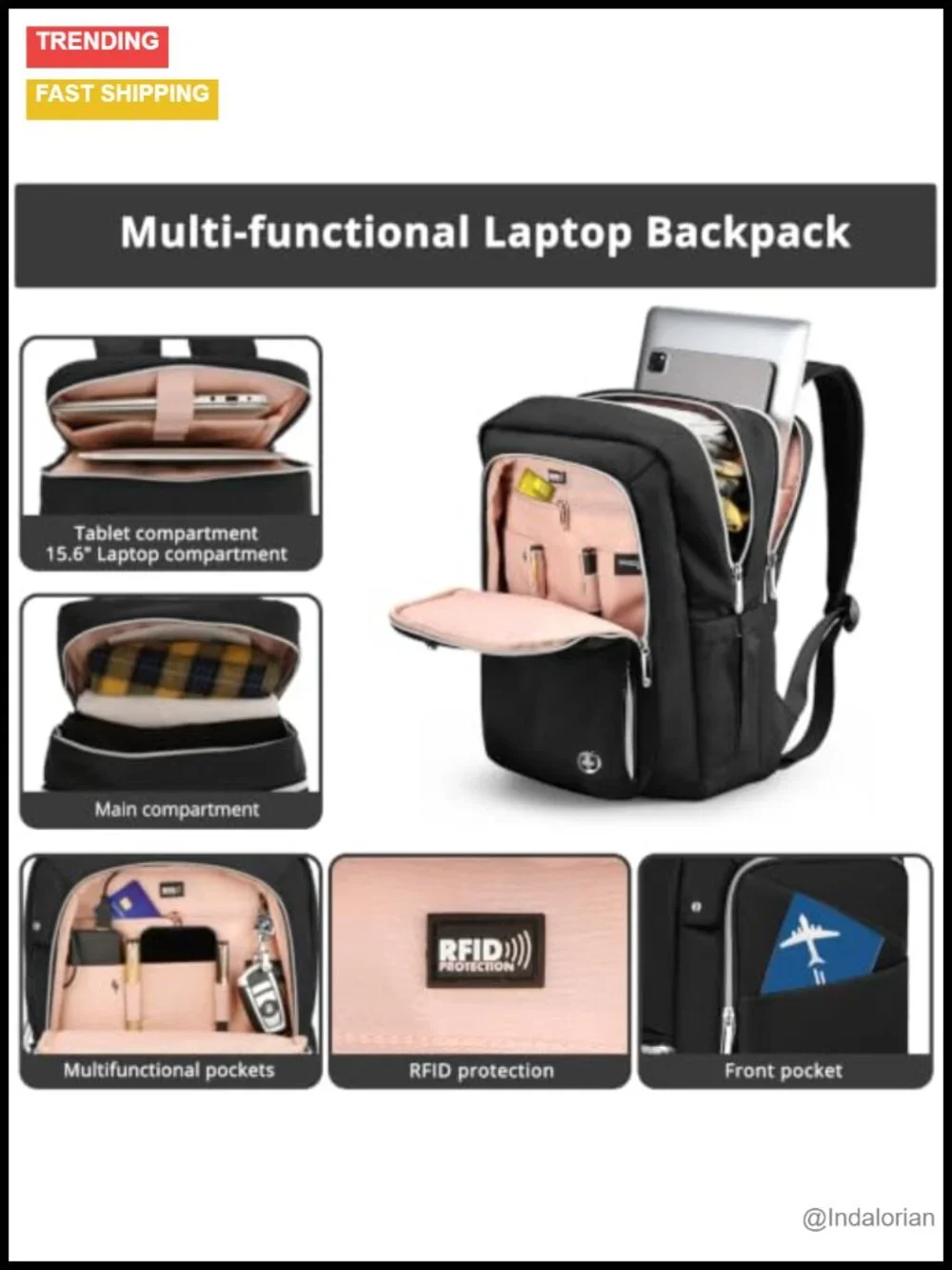 Laptop Backpack with USB Charging Port, Fits 15.6 Inch Travel Backpack